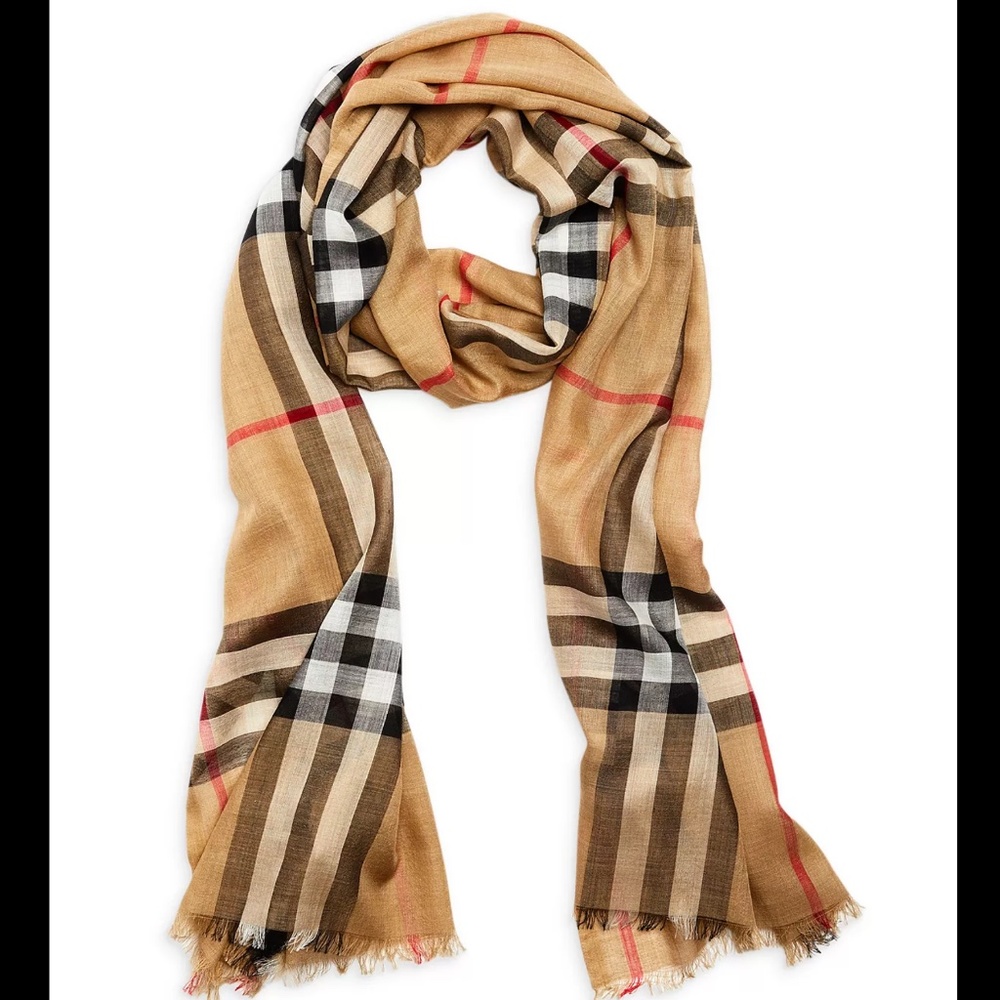 Burberry Lightweight Giant Check Wool & Silk Scarf
